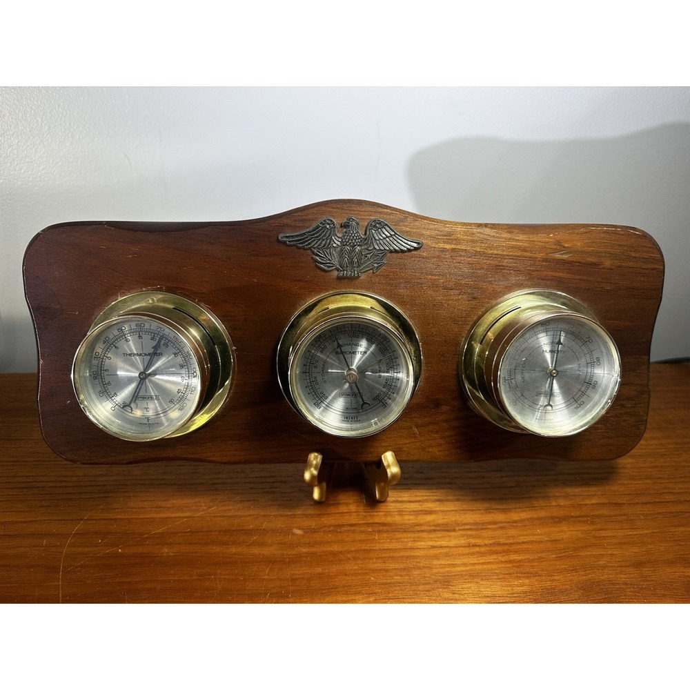 Vintage Springfield USA Eagle Weather Station Thermometer Barometer Hygrometer
